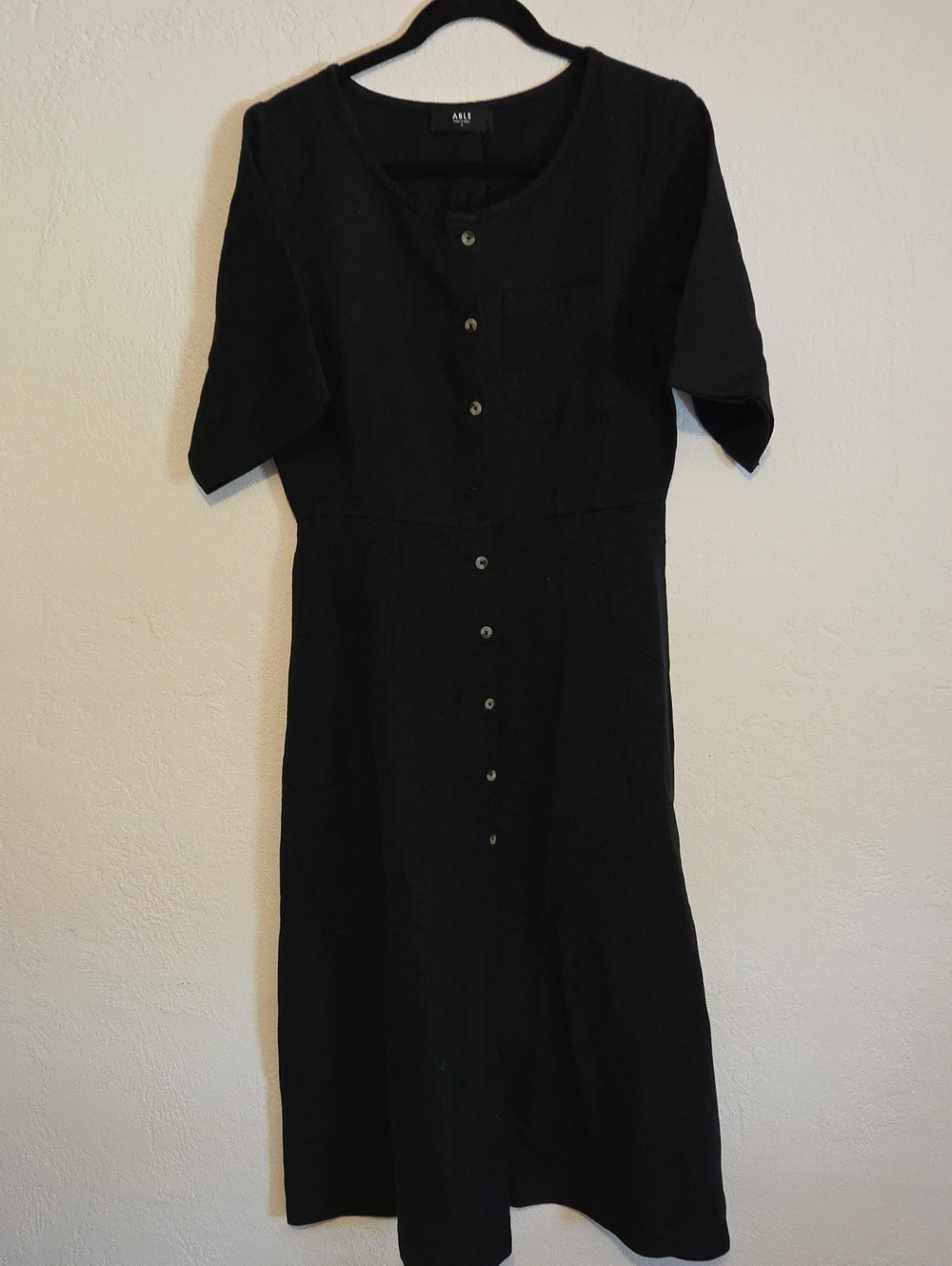 Able Black Button-Front Midi Dress with Chest Pocket